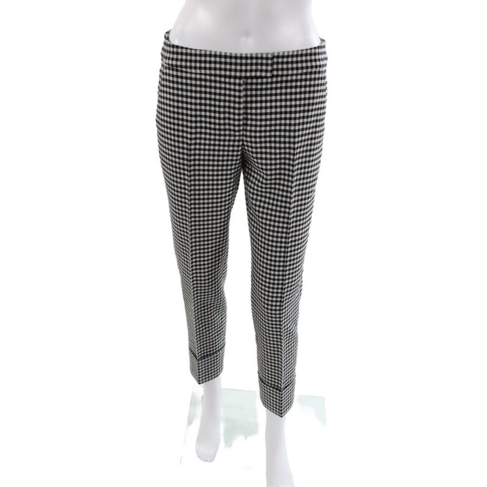 Akris Punto Womens Ankle Pants Black Check Zip Inseam 25 Size 4